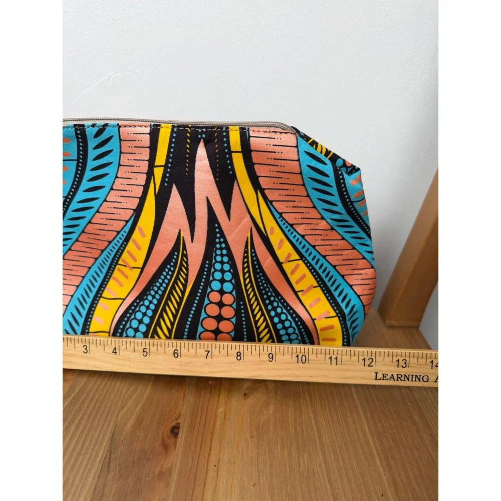 Handmade African Wax Print Makeup Bag Kitenge Geometric Tribal Cosmetic Pouch